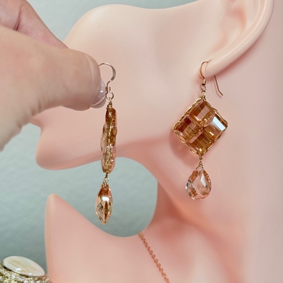 Unique 14k Yellow Gold Feather Drop Dangle Earrings ⚜️ Elegant Gold Drop Earrings